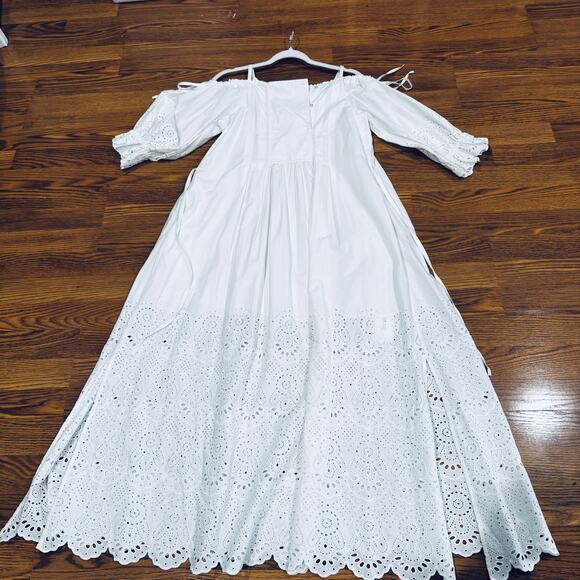 Ulla Johnson White Off the shoulder Puff Sleeve Narcisa Eyelet Maxi Dress sz 0 - Picture 12 of 14